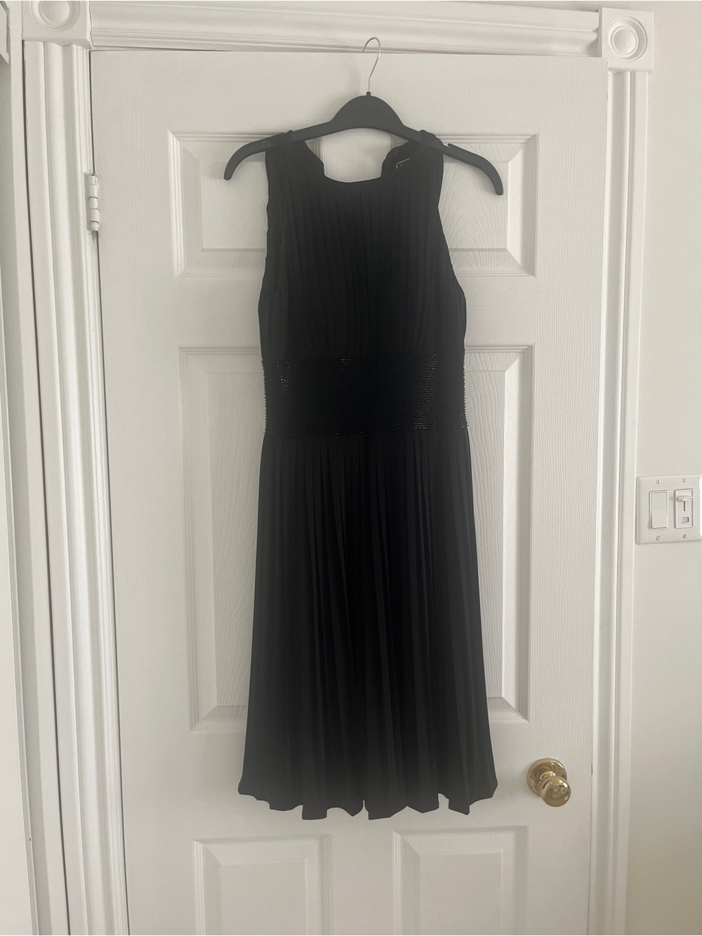 JS Boutique Black Pleated Midi Dress with Beaded Waist